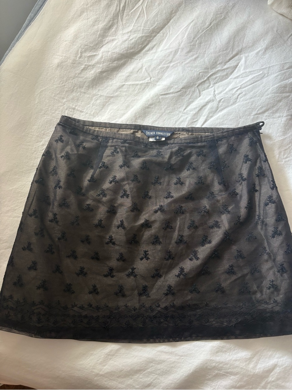 French Connection Black Lace Overlay Mini Skirt